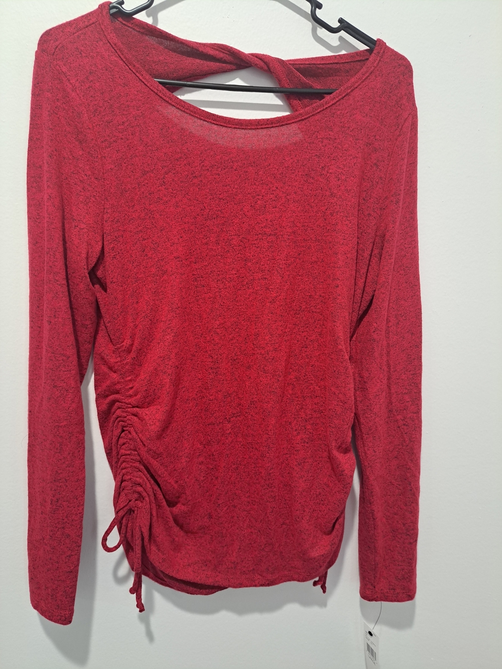 by & by Red Ruched Long-Sleeve Top with Twist Back